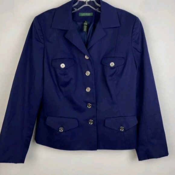 Lauren Ralph Lauren navy blue blazer silver buttons 10 - Picture 1 of 4